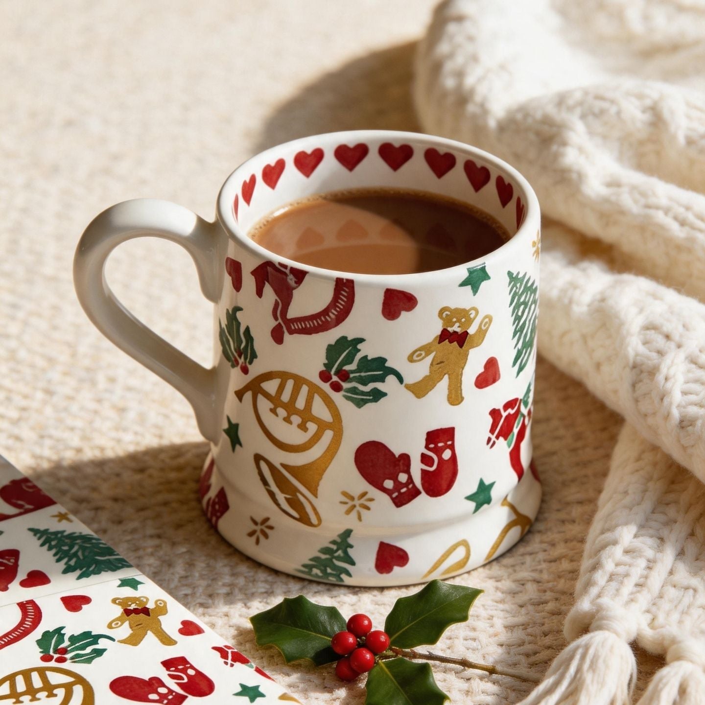 聖誕風彩繪陶瓷馬克杯 復古節日水杯 家用咖啡早餐牛奶杯 Christmas-themed Painted Ceramic Mug, Festive Cup for Coffee & Breakfast
