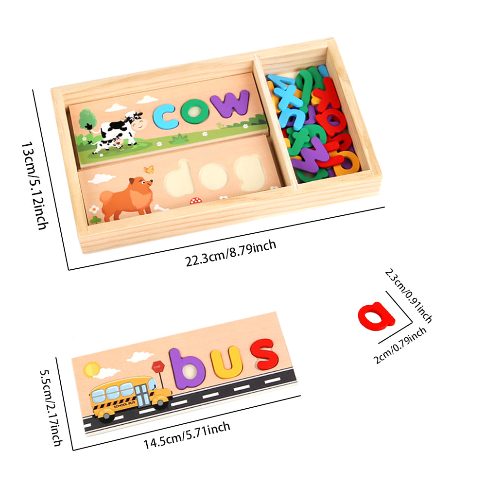 兒童木盒拼單詞遊戲英文字母早教認知拼寫幼稚園教具益智玩具 Kids Wooden Box Spelling Word Game, English Letter Early Education Cognitive Spelling Kindergarten Teaching Aids Educational Toys