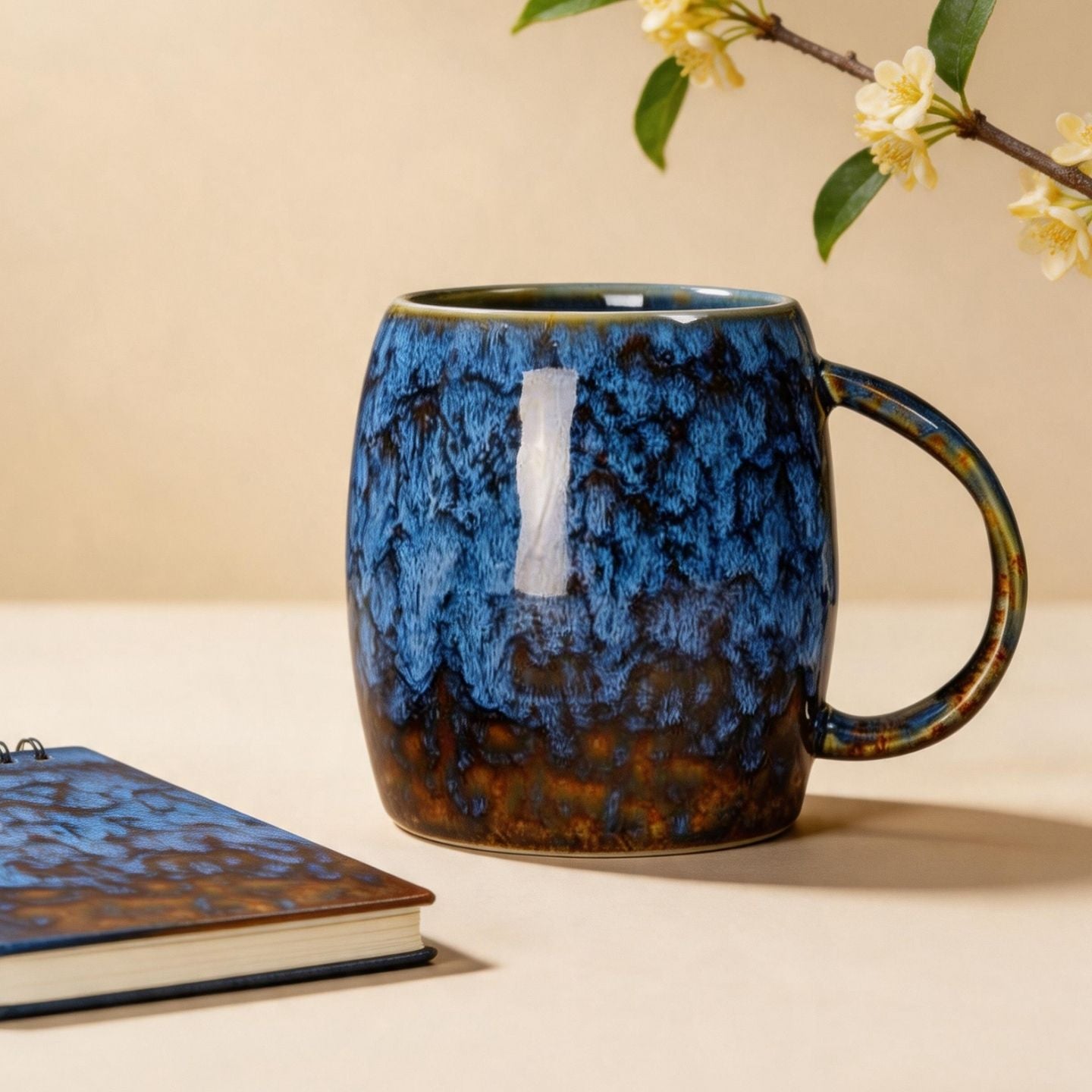 藍棕窯變釉陶瓷馬克杯 復古藝術水杯 家用泡茶咖啡創意杯子 Blue Brown Kiln Changed Glaze Mug, Retro Artistic Tea Coffee Cup