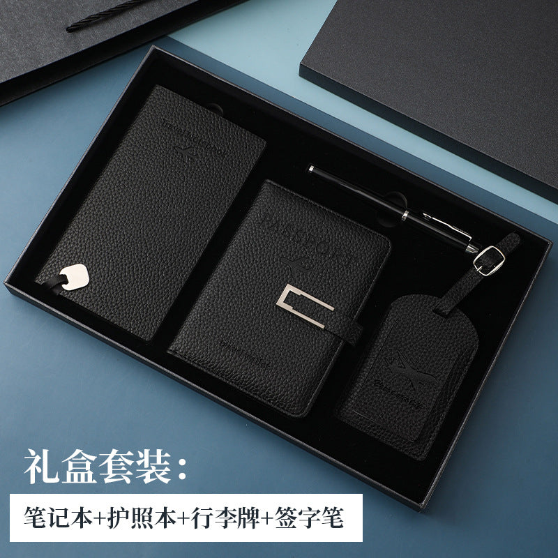 行李牌護照夾筆記本禮盒套裝pu皮加厚護照本套可定制加印LOGO PU Leather Gift Box Set Including Luggage Tag, Passport Holder and Notebook, Thickened Passport Cover, Customizable with Printed Logo
