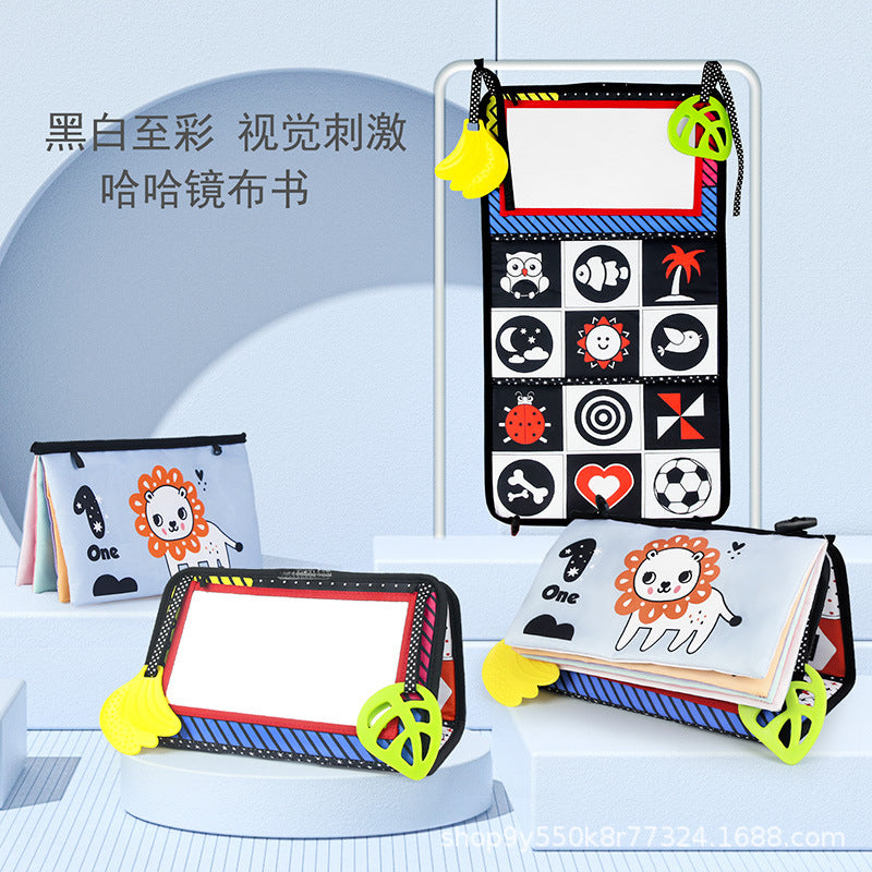 寶寶哈哈鏡早教布書啟蒙認知牙膠響紙可折疊布書玩具0-2歲 Baby Fun Mirror Early Education Cloth Book, Enlightenment Cognitive Teether Crinkle Paper Foldable Cloth Book Toy for 0-2 Years Old