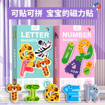兒童早教磁力拼圖26個字母動物數字貼紙3至6歲幼稚園認知益智玩具 Kids Early Education Magnetic Puzzle, 26 Letters & Animal Number Stickers, Cognitive Educational Toys for 3-6 Years Old Kindergarten Children