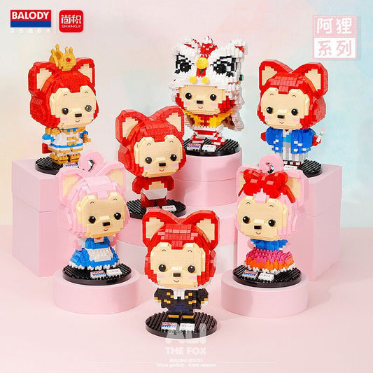 微顆粒積木拼裝玩具阿狸桌面創意擺件益智玩具生日禮物 Micro particle building block assembly toy desktop creative ornament coconut lemon peach girl gift children's puzzle toy birthday gift