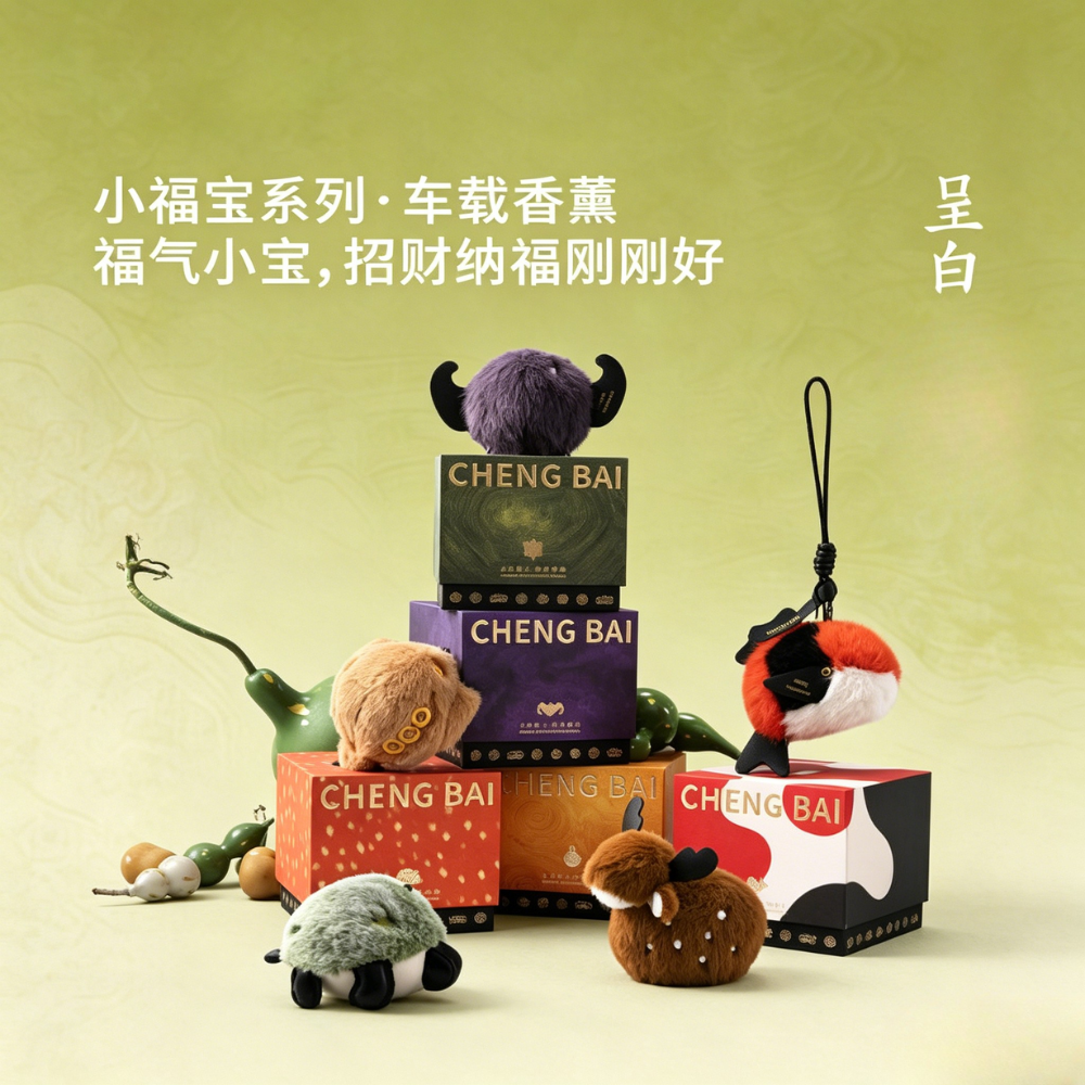 呈白小福寶毛絨香氛玩偶車載香薰香掛包包掛飾 CHENG BAI Xiaofubao Plush Fragrance Doll Car Fragrance Hanging Bag Decoration