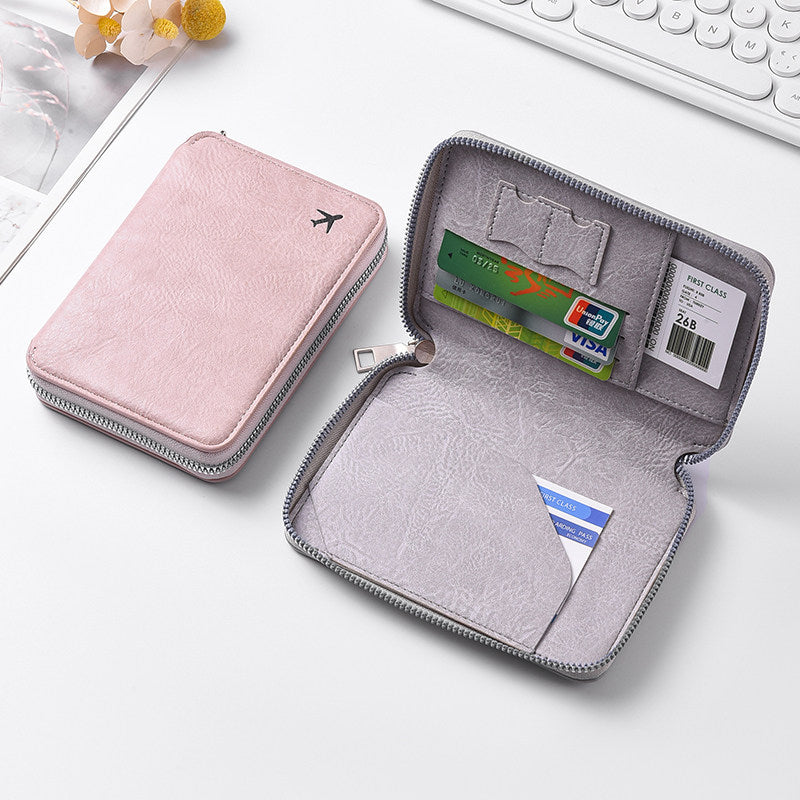 拉鏈證件護照包大容量機票收納卡包可印LOGO時尚旅行護照夾 Zippered passport bag with large capacity for tickets and cards, customizable with logo, stylish travel passport holder