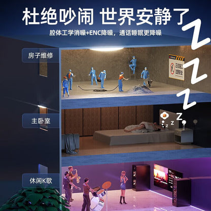 睿量（REMAX）側睡無壓感睡眠藍牙耳機適用蘋果華為降噪通話遊戲運動長續航asmr隔音耳塞通用 REMAX Side-sleeping pressure-free Bluetooth earphones with noise cancellation for Apple and Huawei, suitable for calls, gaming, workouts, and long battery life ASMR noise-isolating earbuds (universal)