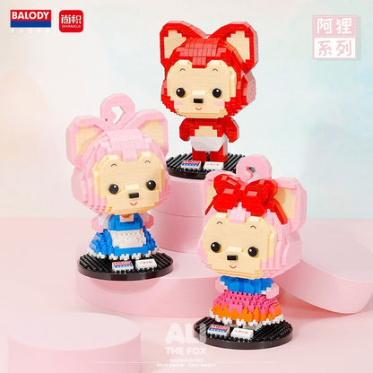 微顆粒積木拼裝玩具阿狸桌面創意擺件益智玩具生日禮物 Micro particle building block assembly toy desktop creative ornament coconut lemon peach girl gift children's puzzle toy birthday gift