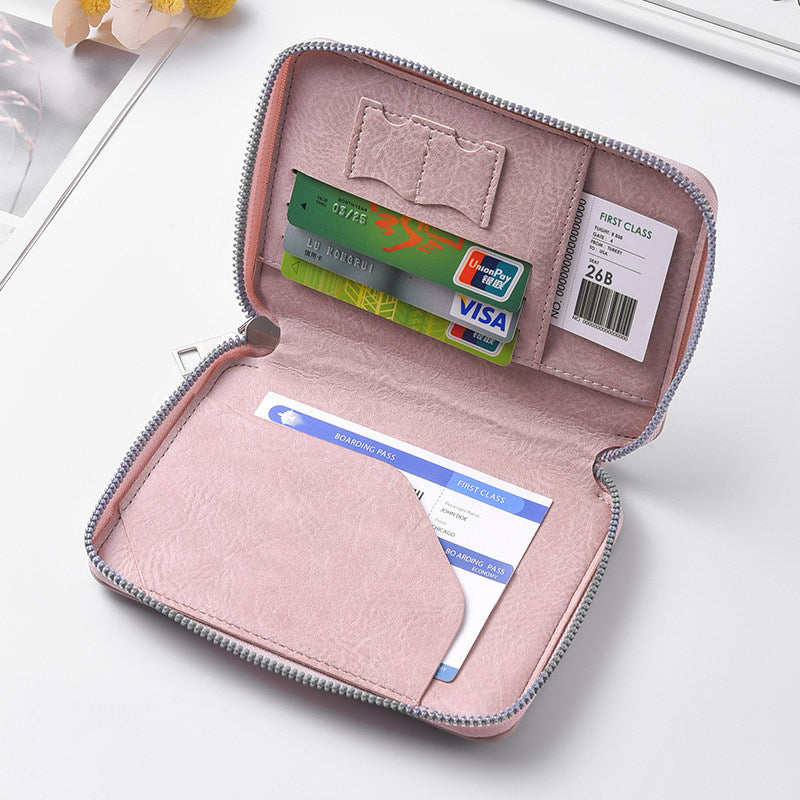 拉鏈證件護照包大容量機票收納卡包可印LOGO時尚旅行護照夾 Zippered passport bag with large capacity for tickets and cards, customizable with logo, stylish travel passport holder