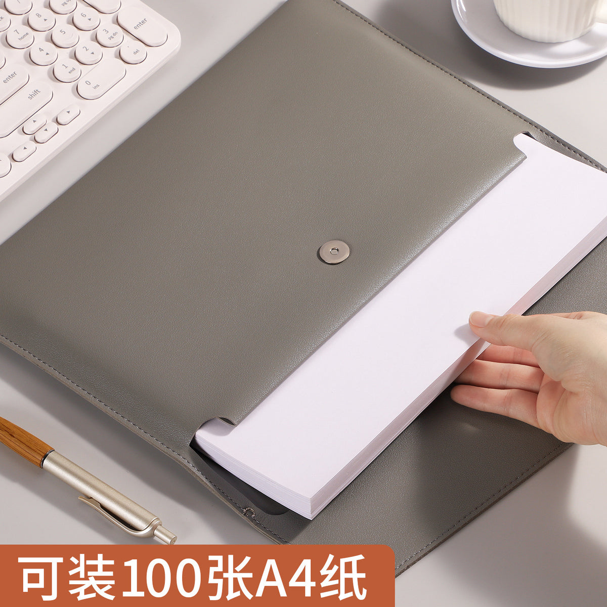 便攜磁扣票據夾加印logo加厚A4檔案公文袋財務合同票據收納包 Portable magnetic clasp document folder with logo printing, thickened A4 file bag for financial contracts and receipts
