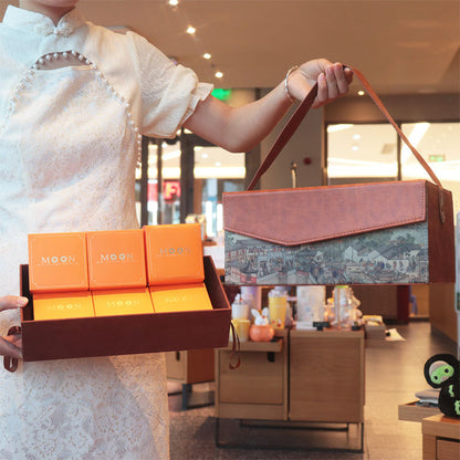 高檔皮質禮盒定做中秋包裝盒手提皮盒伴手禮盒 Custom High-Grade Leather Gift Boxes, Mid-Autumn Festival Packaging Boxes, Portable Leather Boxes, Souvenir Gift Boxes