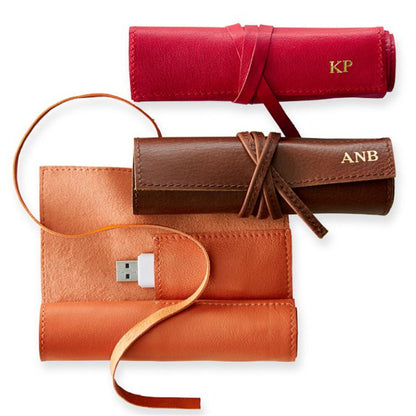 多功能耳機數碼配件旅行皮革收納包數據線充電頭卷包 Leather Makeup Brush Bag, Outdoor Portable Travel Makeup Brush Storage Bag, Eyeshadow Storage Bag