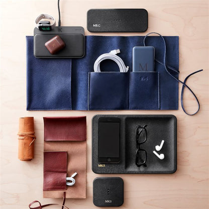 多功能耳機數碼配件旅行皮革收納包數據線充電頭卷包 Leather Makeup Brush Bag, Outdoor Portable Travel Makeup Brush Storage Bag, Eyeshadow Storage Bag
