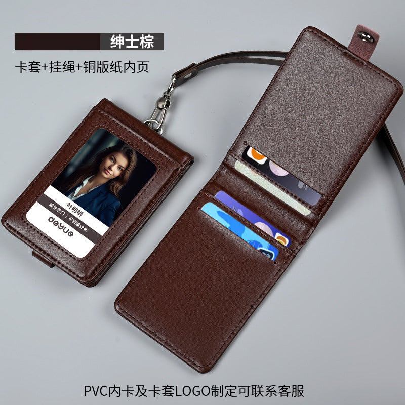 多卡位真皮證件套二合一工作證卡包公司工作牌卡套收納包證件卡套 Multi-slot genuine leather ID holder 2-in-1 work ID card wallet company badge card case storage pouch