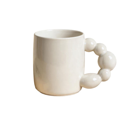 奶白串珠把手陶瓷馬克杯 創意 ins 風水杯 家用辦公咖啡早餐杯 Cream White Beaded Handle Ceramic Mug, Creative Ins-Style Cup for Home & Office