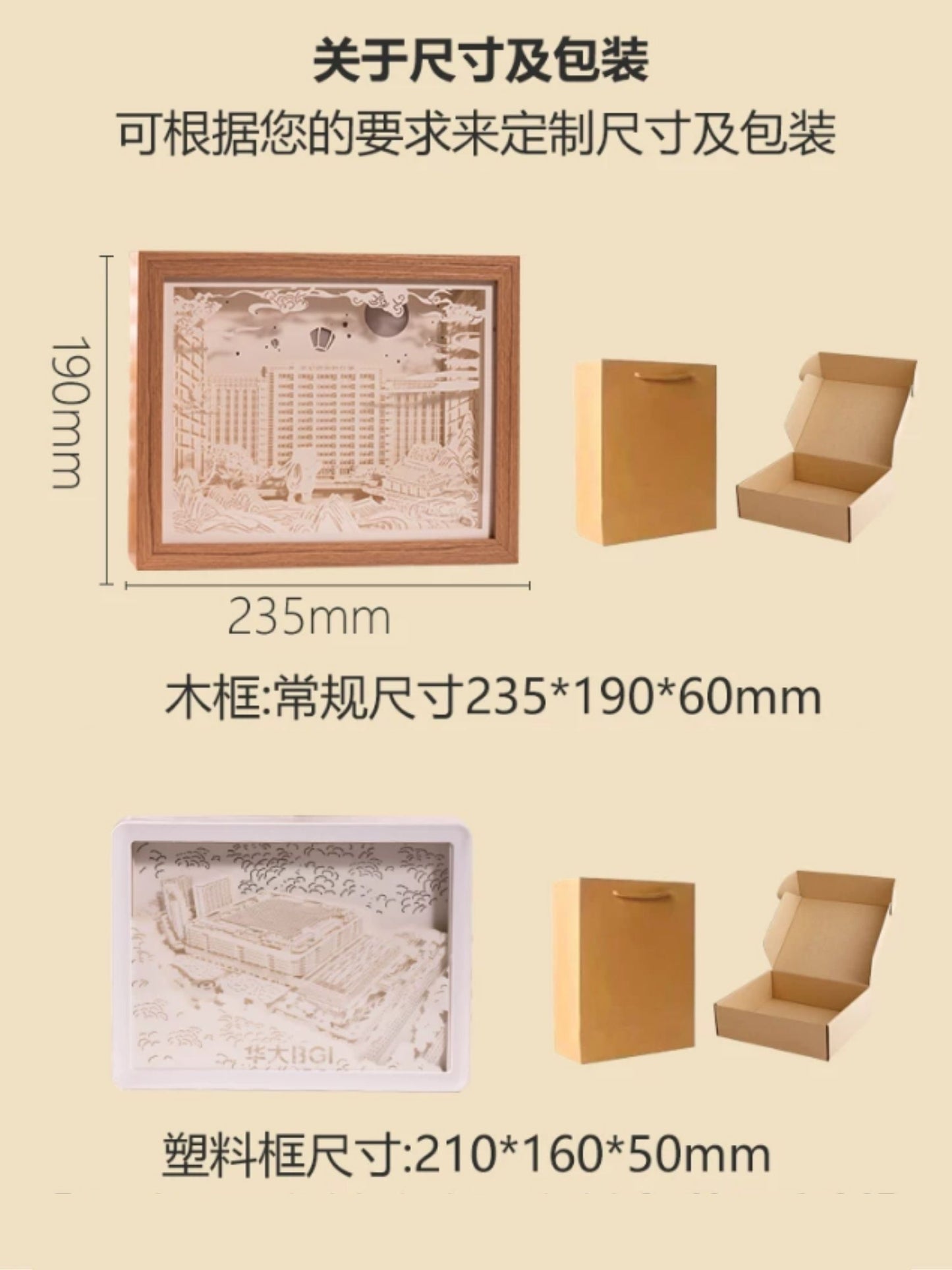 圓角白框古風樓閣山水方形紙雕小夜燈 簡約桌面治癒氛圍燈 國風小眾生日紀念文創擺件 Rounded Corner White Frame Ancient Pavilion Square Paper Lamp, Minimalist Healing Desk Night Light