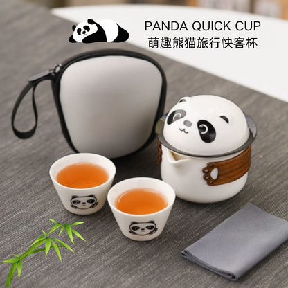 軟萌熊貓卡通單人快客杯 木圈隔熱一壺一杯 國潮文創辦公出差隨身泡茶器 Cute Panda Single-Serve Travel Tea Mug, National Trend Portable Office Tea Brewer