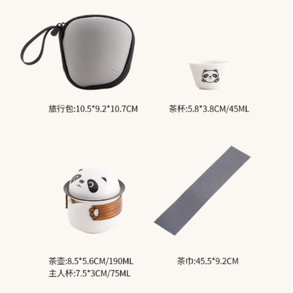 軟萌熊貓卡通單人快客杯 木圈隔熱一壺一杯 國潮文創辦公出差隨身泡茶器 Cute Panda Single-Serve Travel Tea Mug, National Trend Portable Office Tea Brewer