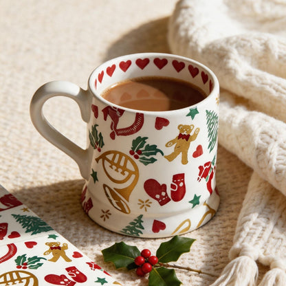 聖誕風彩繪陶瓷馬克杯 復古節日水杯 家用咖啡早餐牛奶杯 Christmas-themed Painted Ceramic Mug, Festive Cup for Coffee & Breakfast