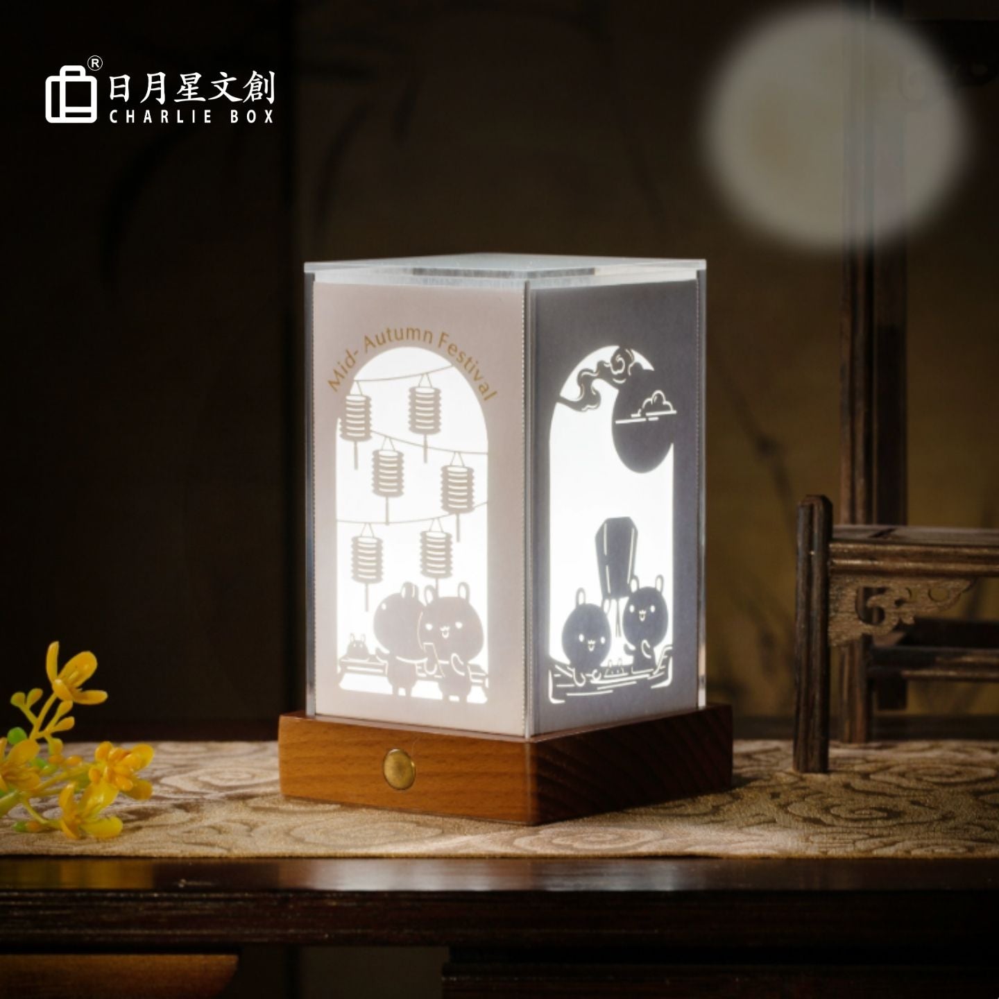 方形亞克力玫瑰DIY紙雕燈禮盒套裝 多套替換光影卡紙 桌面治癒系文創節日送禮小夜燈 Square Acrylic Rose DIY Paper Carving Lamp Gift Set, Replaceable Pattern Desk Night Light
