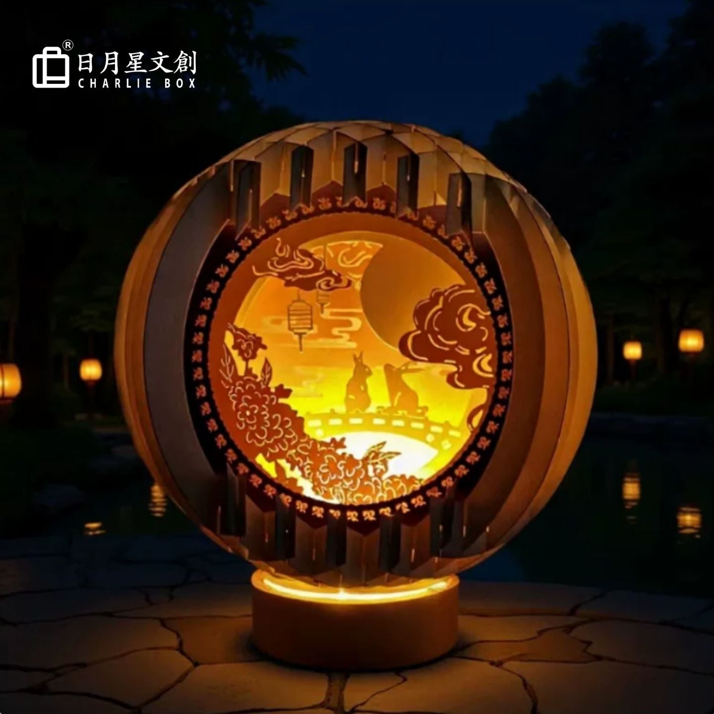 富士山彈開球形立體紙雕燈 原木底座360°環繞光影小夜燈 日式和風桌面文創紀念擺件 Mount Fuji Foldable Sphere Paper Carving Lamp, 360° Surround Japanese Style Night Light