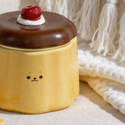 布丁款帶蓋陶瓷馬克杯 可愛櫻桃水杯 家用辦公咖啡早餐杯 Pudding-shaped Ceramic Mug with Lid, Cute Cherry Water Cup for Home & Office