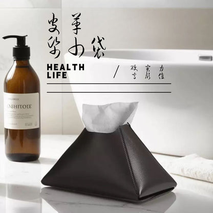 三角錐形簡約皮革紙巾盒 浴室桌面ins風抽紙盒 輕奢創意桌面裝飾收納盒 Triangular Conical Simple Leather Tissue Box, Ins Style Tissue Holder for Bathroom & Desktop