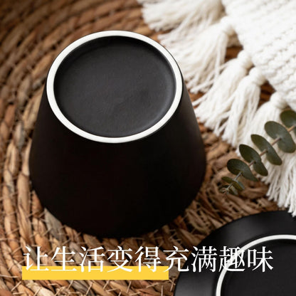 啞光黑豬口陶瓷咖啡杯 日式極簡水杯 家用辦公下午茶杯碟套裝 Matte Black Japanese-style Coffee Cup with Saucer, Minimalist Ceramic Set