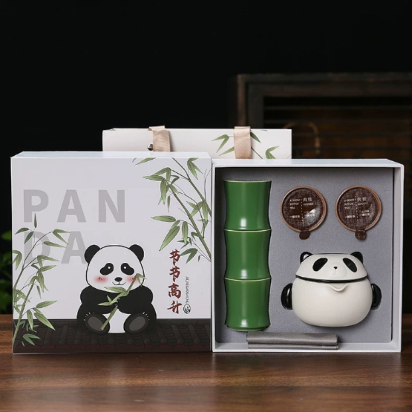 節節高升熊貓竹節文創茶具禮盒 一壺三杯竹節杯 成都伴手禮商務送禮整套泡茶套裝 Panda Bamboo "Step Up" Cultural Tea Gift Box, Business Souvenir Full Tea Set