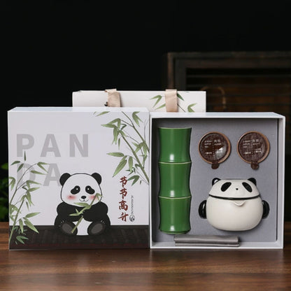 節節高升熊貓竹節文創茶具禮盒 一壺三杯竹節杯 成都伴手禮商務送禮整套泡茶套裝 Panda Bamboo "Step Up" Cultural Tea Gift Box, Business Souvenir Full Tea Set