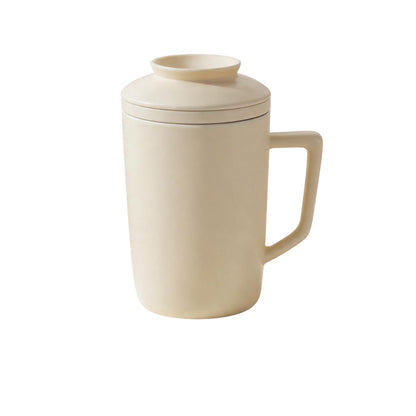米白陶瓷帶內膽泡茶杯 極簡 ins 風水杯 家用辦公茶水分離馬克杯 Cream-white Ceramic Tea Mug with Infuser, Minimalist Ins-style Water Cup