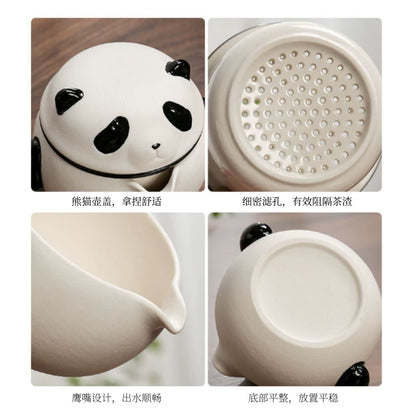 節節高升熊貓竹節文創茶具禮盒 一壺三杯竹節杯 成都伴手禮商務送禮整套泡茶套裝 Panda Bamboo "Step Up" Cultural Tea Gift Box, Business Souvenir Full Tea Set