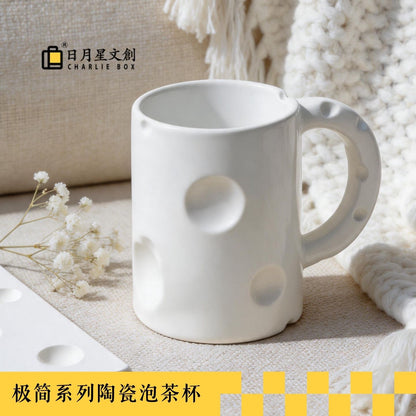 白色奶酪造型陶瓷馬克杯 趣味立體水杯 家用辦公咖啡早餐杯 White Cheese-shaped Ceramic Mug, Fun 3D Water Cup for Home & Office