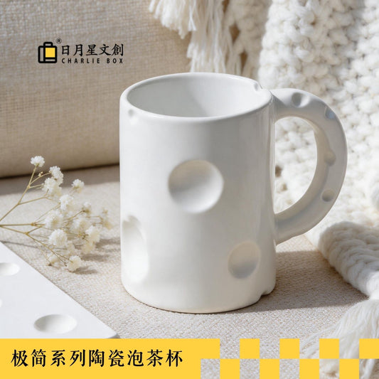白色奶酪造型陶瓷馬克杯 趣味立體水杯 家用辦公咖啡早餐杯 White Cheese-shaped Ceramic Mug, Fun 3D Water Cup for Home & Office