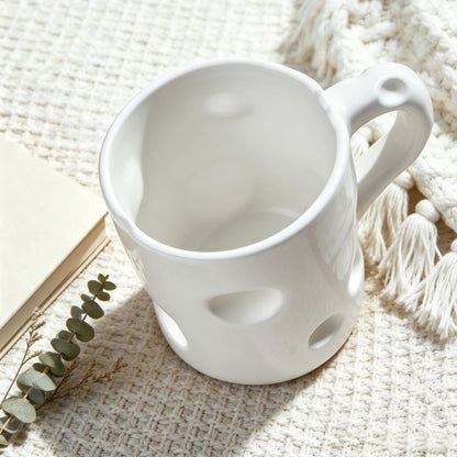 白色奶酪造型陶瓷馬克杯 趣味立體水杯 家用辦公咖啡早餐杯 White Cheese-shaped Ceramic Mug, Fun 3D Water Cup for Home & Office