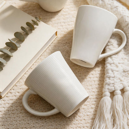 純白簡約弧形握把陶瓷馬克杯 家用辦公水杯 咖啡牛奶早餐杯 Pure White Minimalist Ceramic Mug with Curved Handle