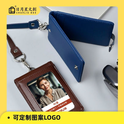 多卡位真皮證件套二合一工作證卡包公司工作牌卡套收納包證件卡套 Multi-slot genuine leather ID holder 2-in-1 work ID card wallet company badge card case storage pouch