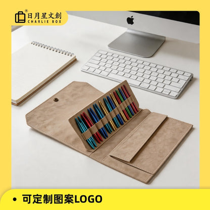 PU皮革可拆卸環形針收納包13付可折疊毛線編織配件工具收納包 Detachable PU Leather Circular Knitting Needle Storage Bag, Holds 13 Pairs, Foldable Yarn Weaving Accessories Tool Organizer Bag