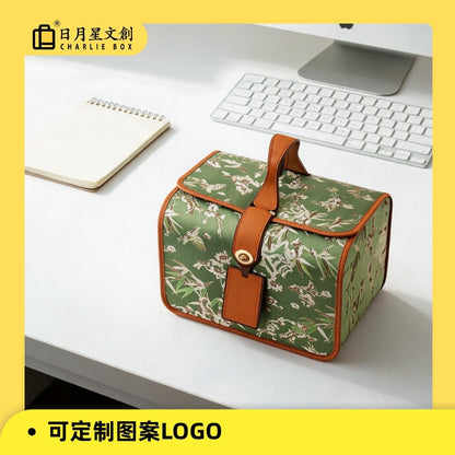 新款端午/中秋禮盒蜀錦禮盒包裝節日送人商務伴手禮禮品盒 Light Luxury Handheld Leather Gift Box, Bird's Nest Leather Packaging Box, Empty Gift Box for Business Souvenirs & Banquet Presents