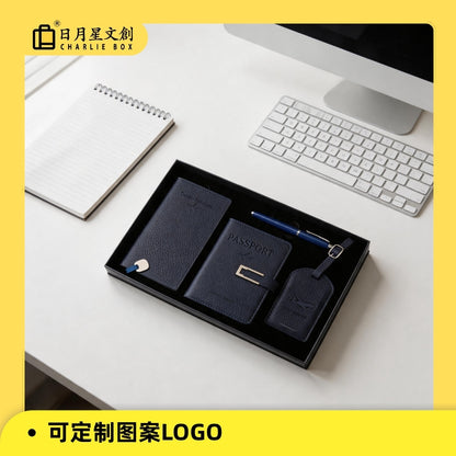 行李牌護照夾筆記本禮盒套裝pu皮加厚護照本套可定制加印LOGO PU Leather Gift Box Set Including Luggage Tag, Passport Holder and Notebook, Thickened Passport Cover, Customizable with Printed Logo