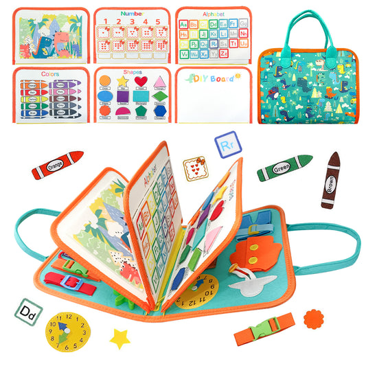 淺綠色-幼兒早教玩具蒙特梭利忙碌板-可拆卸頁面的8合1感官活動書，適合旅行的精細運動技能和學前教育學習玩具 Light Green - Montessori Busy Board for Early Childhood Education Toys -8-in-1 Sensory Activity Book with Detachable Pages, Suitable for Travel Fine Motor Skills and Preschool Education Learning Toys