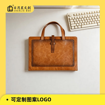 A4皮質檔袋收納包大容量雙層資料檔案袋商務公事包定制logo A4 PU Leather Document Bag, Large Capacity Double-Layer File Folder, Business Briefcase Support Custom Logo
