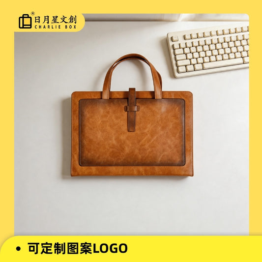 A4皮質檔袋收納包大容量雙層資料檔案袋商務公事包定制logo A4 PU Leather Document Bag, Large Capacity Double-Layer File Folder, Business Briefcase Support Custom Logo