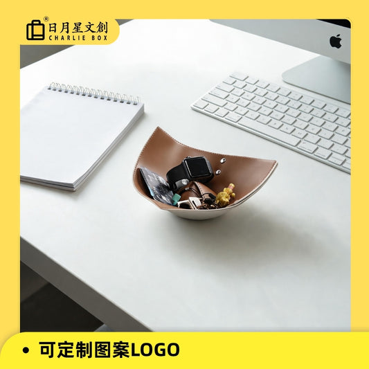 現代輕奢桌面首飾收納盤皮質收納盒入門玄關鑰匙收納擺件首飾盒 Modern light luxury desktop jewelry storage tray, leather storage box, entryway key holder, decorative jewelry box