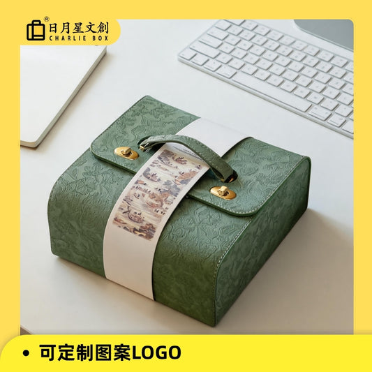 輕奢手提皮質禮盒燕窩皮盒包裝商務伴手禮宴會禮品盒空盒 Light Luxury Handheld Leather Gift Box, Bird's Nest Leather Packaging Box, Empty Gift Box for Business Souvenirs & Banquet Presents
