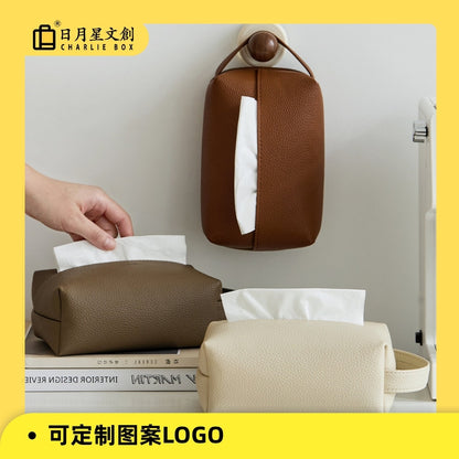 真皮紙巾盒牛皮質抽紙收納汽車載手紙包創意座椅綁帶ins風 Ins Style Cowhide Car Tissue Bag, Genuine Leather Tissue Box with Seat Binding Strap