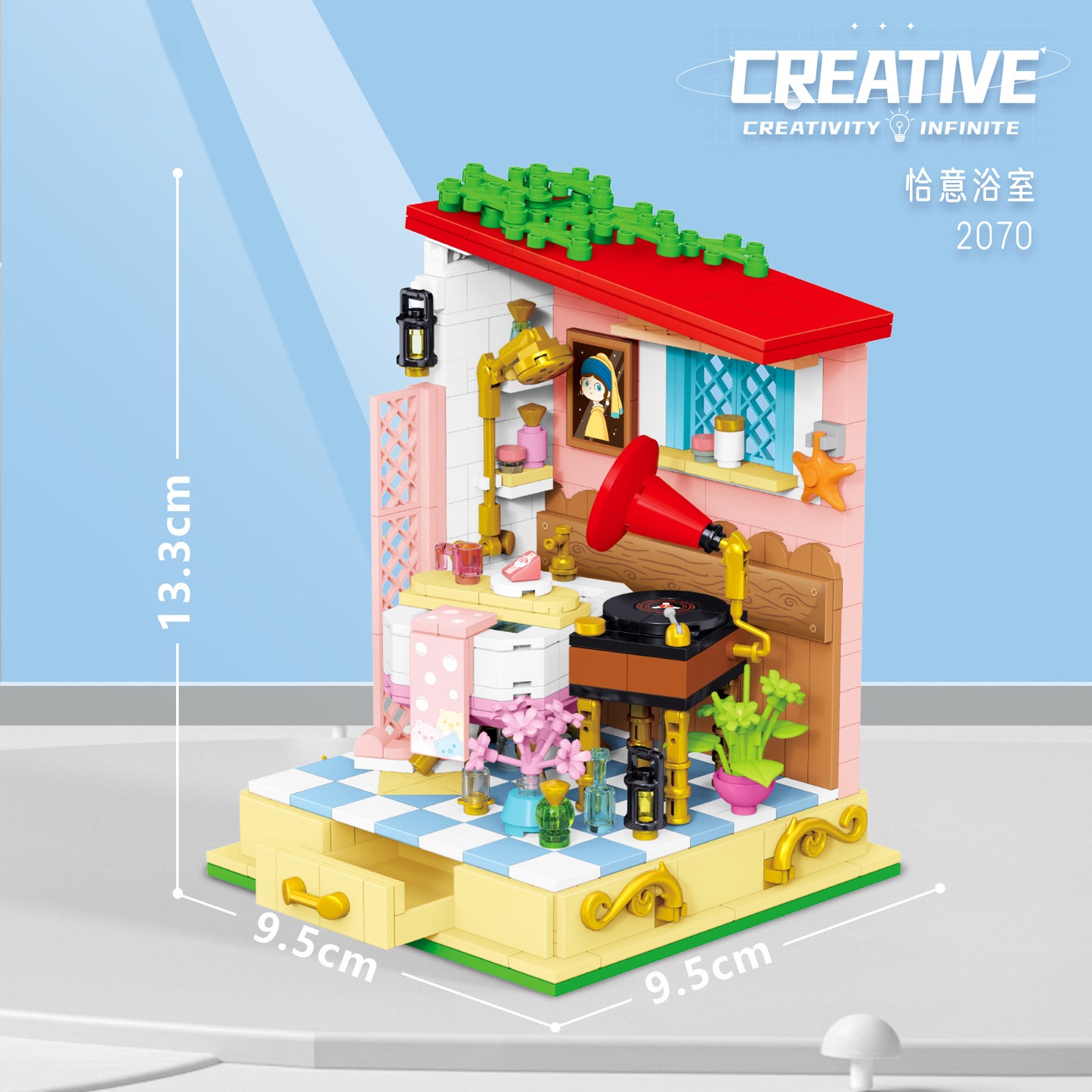 微顆粒積木街景畫室童話小鎮陽光花房建築拼裝兒童玩具女孩 Micro particle building blocks, street view art studio, fairy tale town, sunshine flower house, building assembly, children's toys, girls