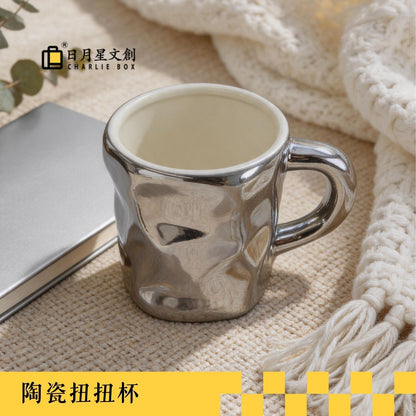 鏡面銀色不規則陶瓷杯 Mirror Silver Irregular Ceramic Cup