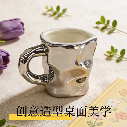 鏡面銀色不規則陶瓷杯 Mirror Silver Irregular Ceramic Cup