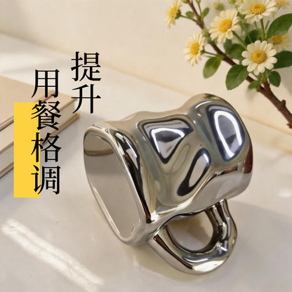 鏡面銀色不規則陶瓷杯 Mirror Silver Irregular Ceramic Cup