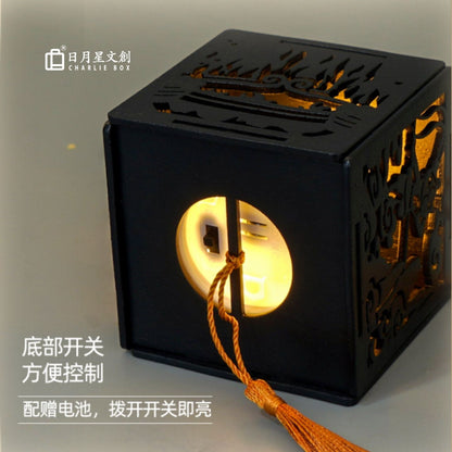西遊神話木質鏤空魔方紙雕燈籠 中式流蘇手提小燈籠 中秋新年國風創意伴手禮 Journey to the West Wooden Cube Hollow Lantern, Chinese Tassel Portable Festival Light